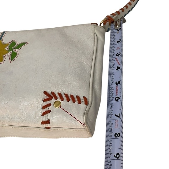Loop Designer Envelope Purse Colorful Floral White Leather Stitching Bohemian - Picture 7 of 8
